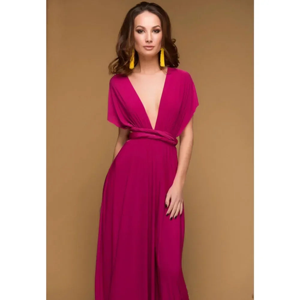 Fashion Multi-worn V-neck Vestidos De Fiesta Women Long Dress Sexy Strapped Lady Summer Maxi Dress
