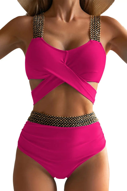 Cross High Waist Bikinis 2025 Women Black Swimwear Solid Swimsuit Female Beachwear Summer Bathers Bathing Suit Swimming