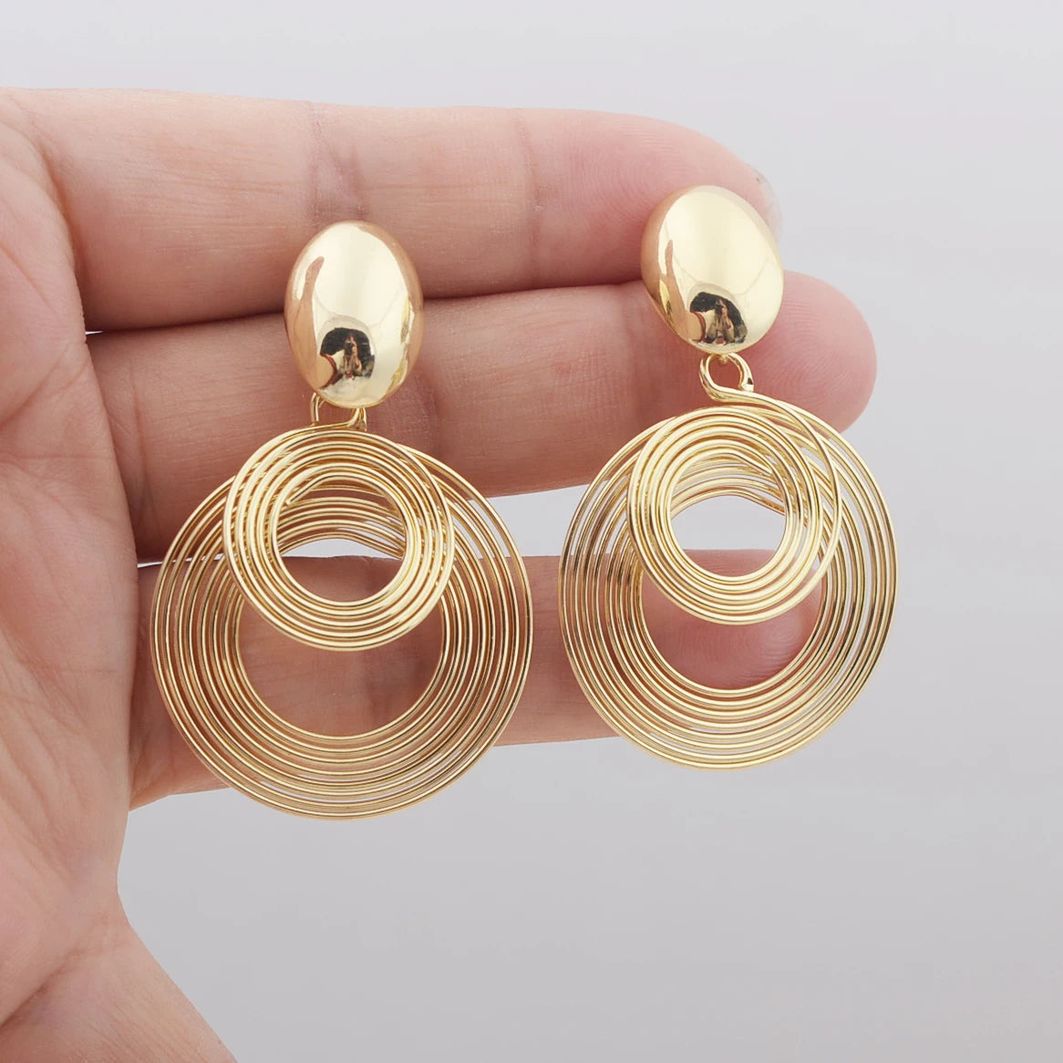 Two-layers Circles Women's Hanging Earrings Gold Color Silver Color Metal Spiral Pendants Dangle Earrings for Female European