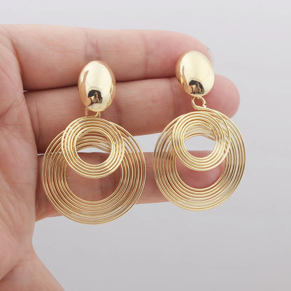 Two-layers Circles Women's Hanging Earrings Gold Color Silver Color Metal Spiral Pendants Dangle Earrings for Female European