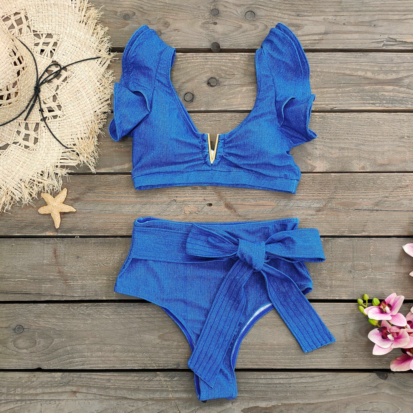 2025 Print Bikini Women Swimwear Push Up Swimsuit High Waist Biquini Halter Backless Bathing Suit Ruffle Beach Wear Summer