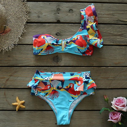 2025 Print Bikini Women Swimwear Push Up Swimsuit High Waist Biquini Halter Backless Bathing Suit Ruffle Beach Wear Summer