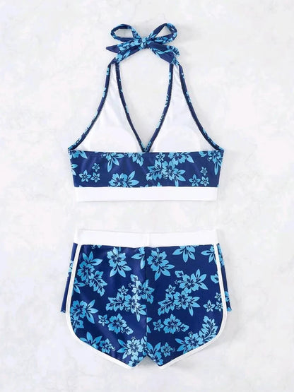 2025 Halter Sporty Bikinis Printed Swimsuit Women High Waist Shorts Swimwear Female Bathers Bathing Swimming Swim Suit Beachwear