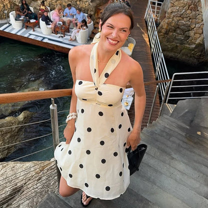 Ticketsx Polka Dot Dress Women's Sexy Scarf One Shoulder Backless Pleated Strapless Mini Dress Female Summer Luxury Loose Dress