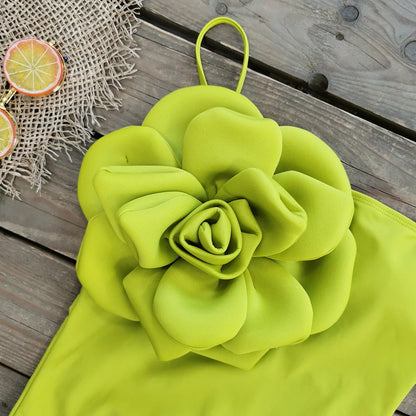 2025 3D Flower Bikini Set With Cover Up Luxury Swimsuit Women Sexy Floral Swimwear High Waist Monokini Desire Bodysuit Swim Suit