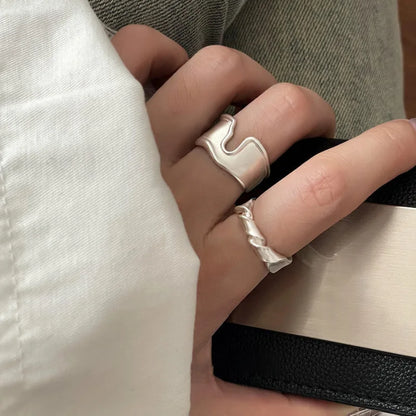VENTFILLE 925 Sterling Silver Rings INS Fashion Hip Hop Vintage Couples Hollow Lines Punk Thai Silver Party Adjustable  Jewelry