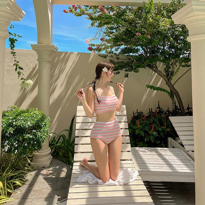 Retro Striped Bikini Set Women's Fresh Style Skirt Type Separate Swimming Suits Chinese Brand Summer Beachwear Swimwear