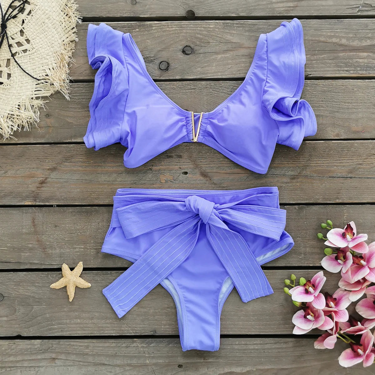 2025 Print Bikini Women Swimwear Push Up Swimsuit High Waist Biquini Halter Backless Bathing Suit Ruffle Beach Wear Summer