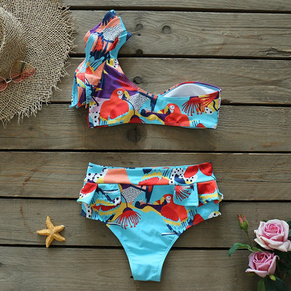 2025 Print Bikini Women Swimwear Push Up Swimsuit High Waist Biquini Halter Backless Bathing Suit Ruffle Beach Wear Summer