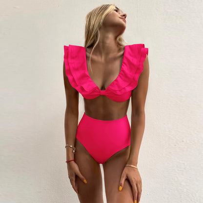 2025 Print Bikini Women Swimwear Push Up Swimsuit High Waist Biquini Halter Backless Bathing Suit Ruffle Beach Wear Summer