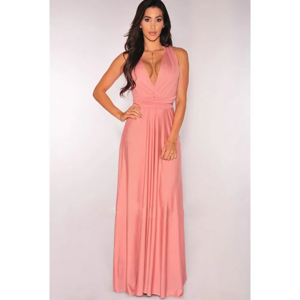 Fashion Multi-worn V-neck Vestidos De Fiesta Women Long Dress Sexy Strapped Lady Summer Maxi Dress