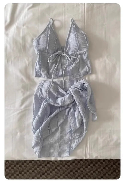 Sexy Three-Piece Bikini Swimsuit Women's Vacation Thermal Spring Separate Slimming Korean Ins High-End Feel Cross-Border