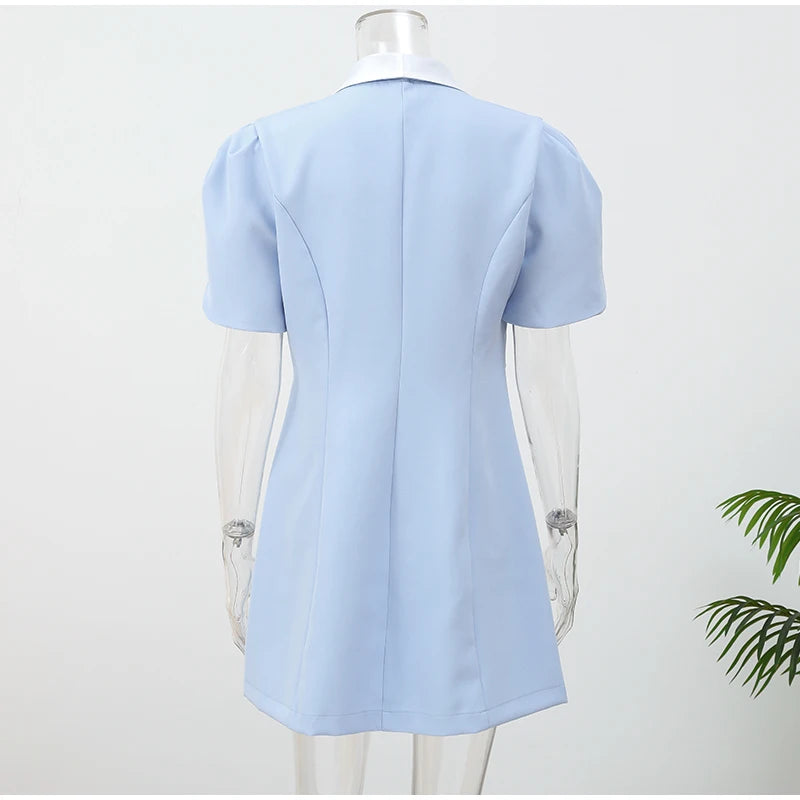 Elegant Lapel Short Sleeve High Waist One Button Dresses Fashion Bodycon Mini A-line Dress Summer New Lady Street Party Vestidos
