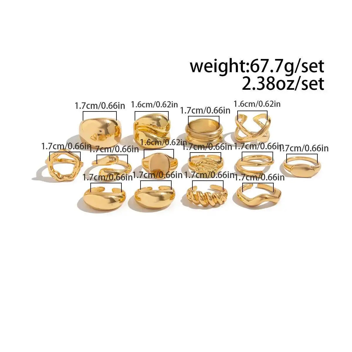 PuRui 14Pcs/Set Retro Creative Silver Color Rings for Women Men Gothic Chunky Thick Hollow Rings Finger Open Adjustable Jewelry