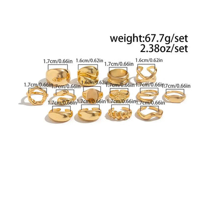 PuRui 14Pcs/Set Retro Creative Silver Color Rings for Women Men Gothic Chunky Thick Hollow Rings Finger Open Adjustable Jewelry