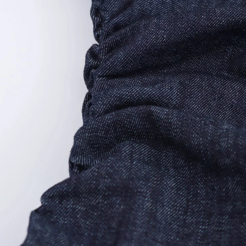 ETJ 2025  Spring New 1975 series denim MIDI dress with lapel side zipper fashion wrinkle waist slim elegant dress