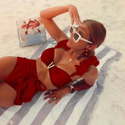 Two-Pieces Women Floral 2025 Push-Up Padded Bra Ruffles Bandage Bikini Set Swimsuit Swimwear Bathing Suit Beachwear Biquini