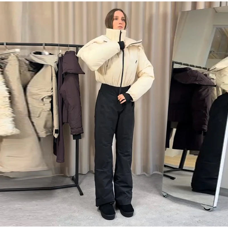 Cotton Ski Women's Winter Jumpsuit Sets Zipper Loose Jacket Straight Pants Suits Skiwear Snow Commute Street Outdoors Romper