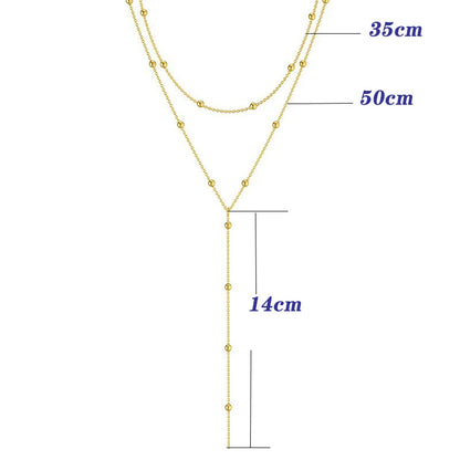 LATS Gold Color Double Layered Long Tassel Chain Necklaces for Women Simple Metal Geometric Bead Choker Necklace Fashion Jewelry