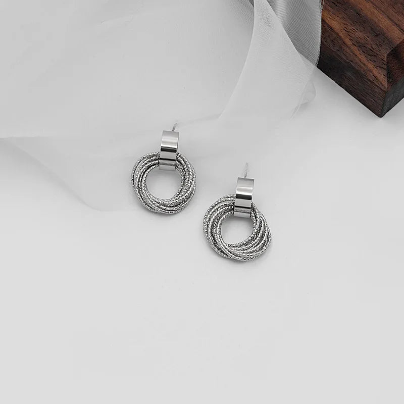 Vintage Metal Round Drop Earrings for Women Trendy Party Geometry Statement Jewelry Multilayer Small Circle Dangle Earrings