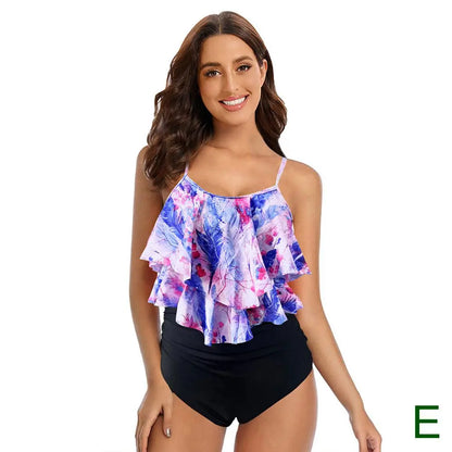 8 Colors Women Ruffled Tankini Set Padded Top With Adjustable Shoulder Straps Elastic Slim Knitted High Waisted Beachwear 2025