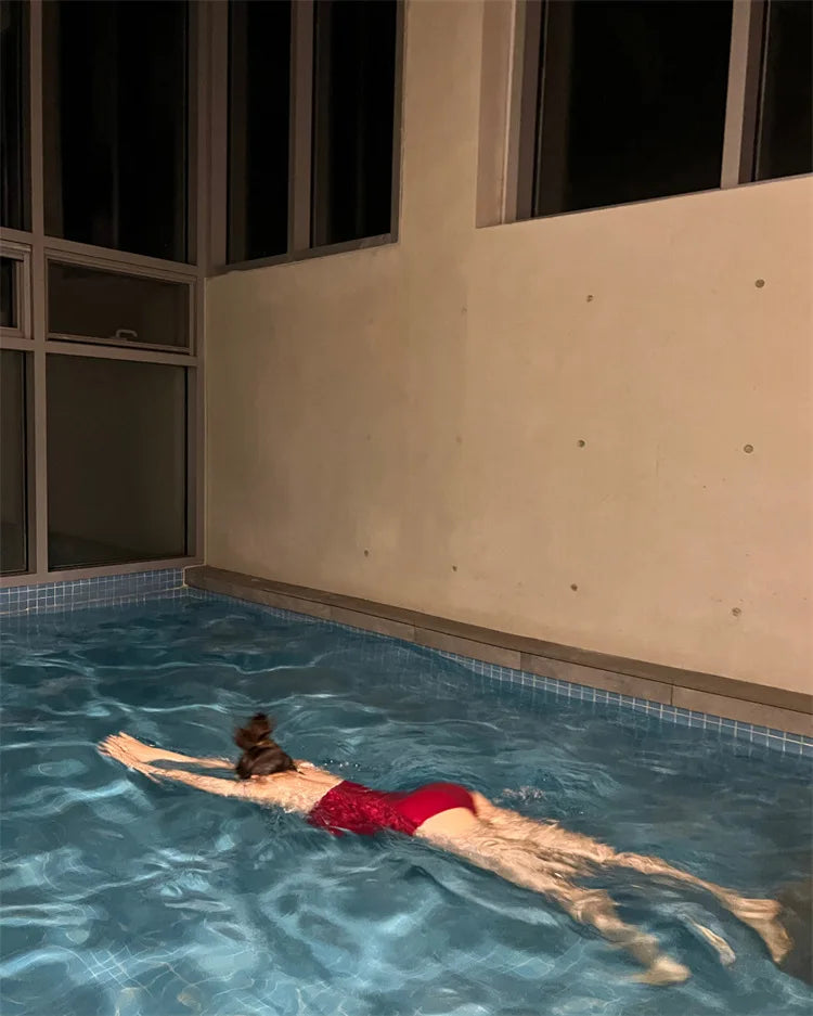 Korean Sexy Red One Piece Swimsuit Women Summer Bathing Suit Bikini Set Swimwear Female Beach Wear Tie Shoulder Swimming Suit