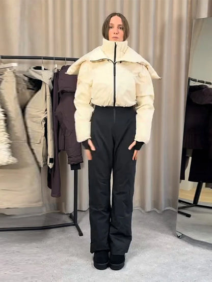 Cotton Ski Women's Winter Jumpsuit Sets Zipper Loose Jacket Straight Pants Suits Skiwear Snow Commute Street Outdoors Romper