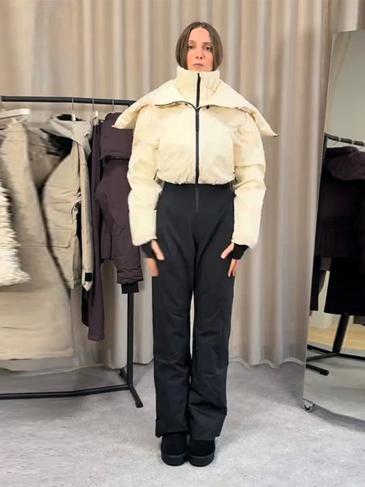 Cotton Ski Women's Winter Jumpsuit Sets Zipper Loose Jacket Straight Pants Suits Skiwear Snow Commute Street Outdoors Romper