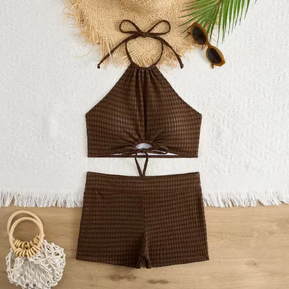 Sexy High Waist Bikini 2025 Women High Neck Swimwear Female Swimsuit Solid Bathers Swimming Bathing Swim Suit Summer Beachwear