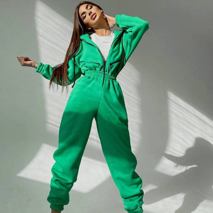 2023 Female Hoodies Jumpsuits One Piece Outfit Warm Fleece Sport Jumpsuit Women Sportswear Playsuit Long Sleeve Zipper Overalls