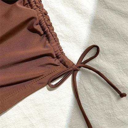 Wrinkled Knotted Shorts High Waist Bikini Female Swimsuit Women Swimwear Two-pieces Bikini set Bather Bathing Suit Swim V6197