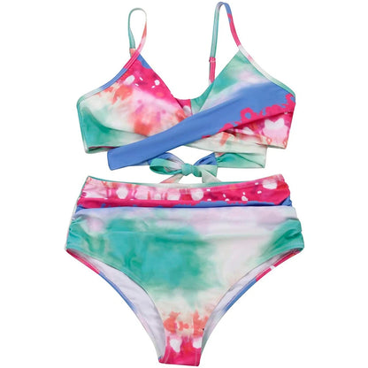 Hot 12 Colors Women Slim Bikini Sets High Waisted Sexy Swimwear 2 Pieces 2025 Solid/Floral Ruched Brazilian Swimsuit Cross Front