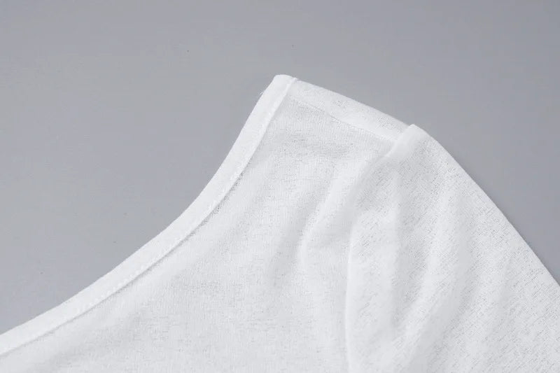 ALLNeon Fairycore White Perspective Oblique Shoulder Long Sleeve Mini Dress Hotsweet Shirring Hipster Dresses Sexy Clubwear Y2K