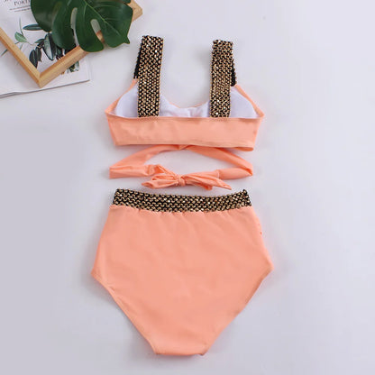 Cross High Waist Bikinis 2025 Women Black Swimwear Solid Swimsuit Female Beachwear Summer Bathers Bathing Suit Swimming