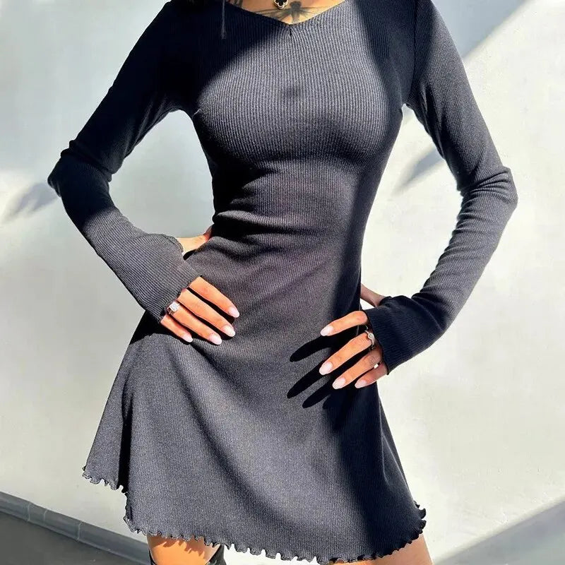 Dulzura Women 2024 Spring Autumn Fashion Long Sleeve Knitted Streetwear Bodycon Short Mini Dress Wholesale Items For Business