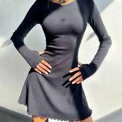 Dulzura Women 2024 Spring Autumn Fashion Long Sleeve Knitted Streetwear Bodycon Short Mini Dress Wholesale Items For Business