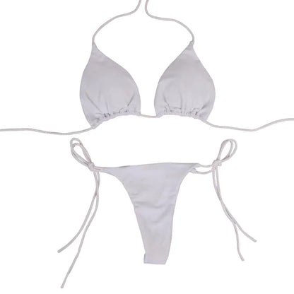 Solid Color Tie-Side G-String Bikini Set Breathtaking Bathing Suit with Feminine Bandage Design Sexy Brazilian Bikini Beachwear