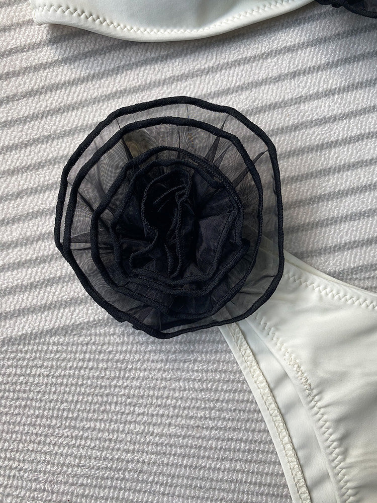 3D Flowers Brazilian Strapless Bandeau Bikini Female Swimsuit Women Swimwear Two-pieces Bikini Set High Cut Bathing Suit Swim