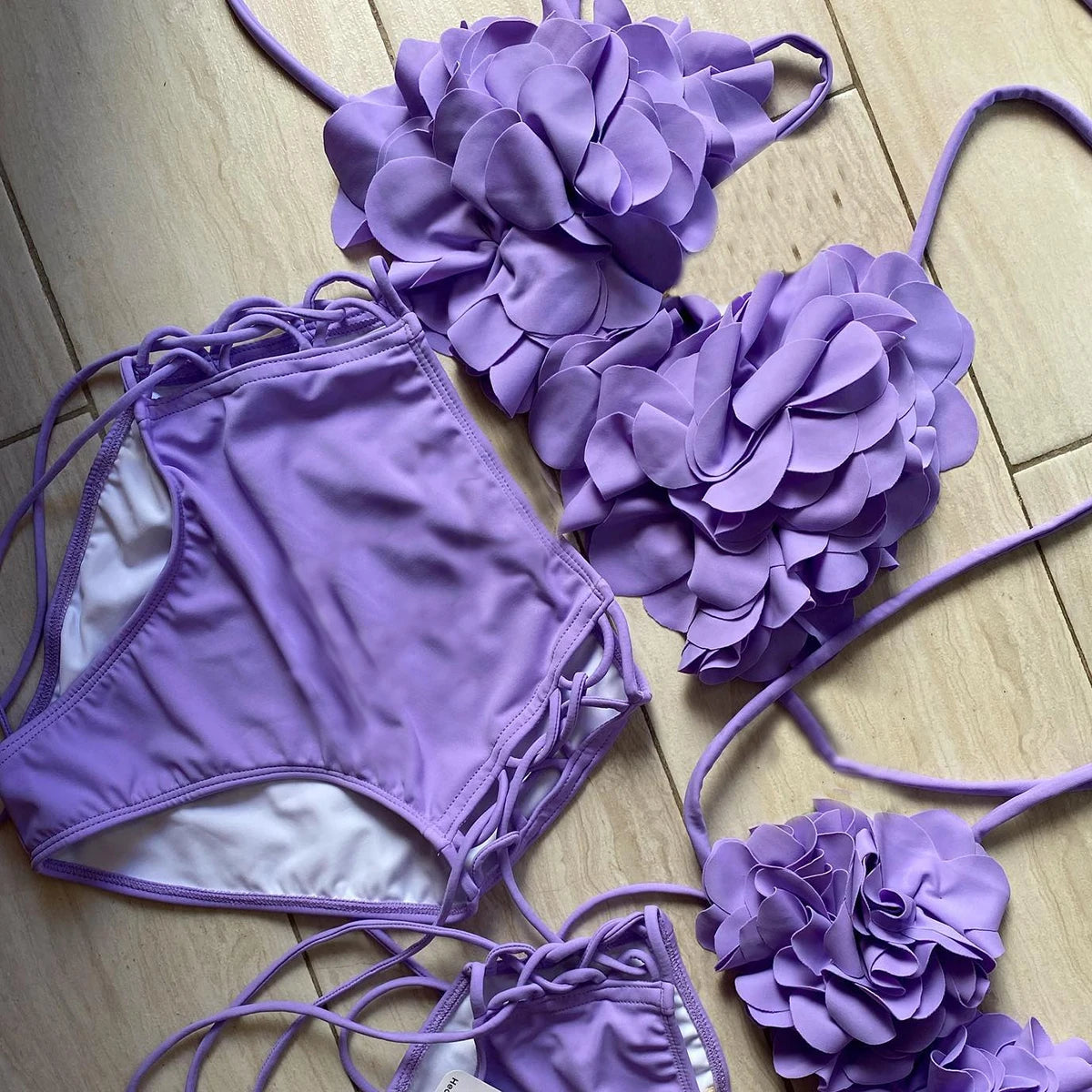 2025 Summer New Sexy Petal Push Up Backless Bikini Set Women Fashion Flower Ruffles Bikini Lady Solid Beachwear Bathing Suit