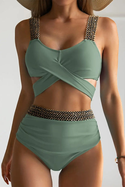 Cross High Waist Bikinis 2025 Women Black Swimwear Solid Swimsuit Female Beachwear Summer Bathers Bathing Suit Swimming