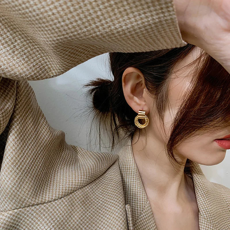 Vintage Metal Round Drop Earrings for Women Trendy Party Geometry Statement Jewelry Multilayer Small Circle Dangle Earrings