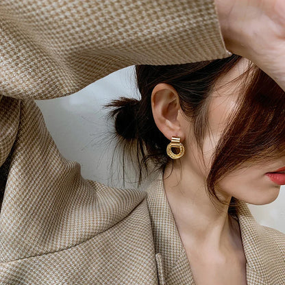 Vintage Metal Round Drop Earrings for Women Trendy Party Geometry Statement Jewelry Multilayer Small Circle Dangle Earrings