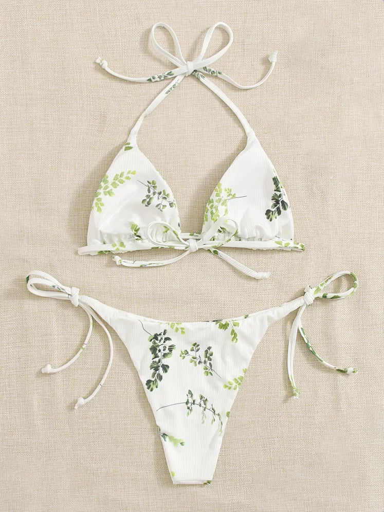 Neck Women's Two-Piece Bikini, Suspender Bra, V Bottom, Women's Swimwear and Apparel