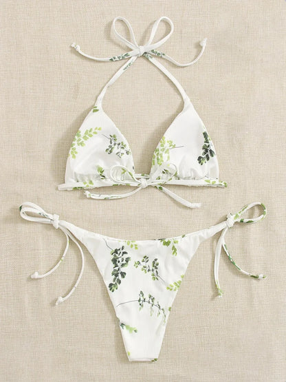 Neck Women's Two-Piece Bikini, Suspender Bra, V Bottom, Women's Swimwear and Apparel