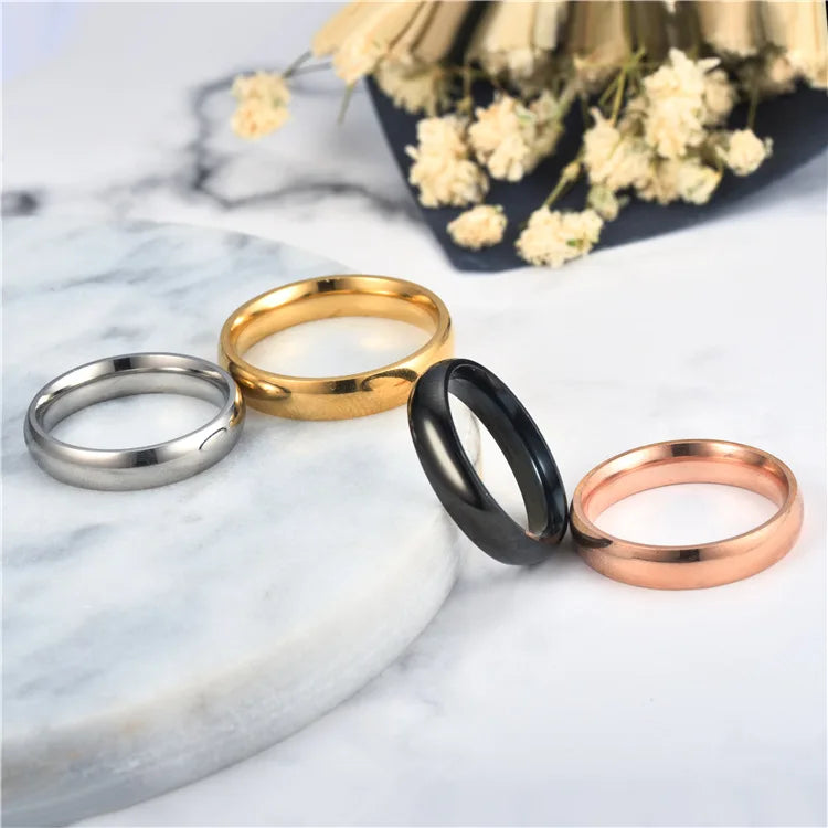 Simple 4mm 6mm Titanium Ring Women Men Prevent Allergy High Polished Wedding Rings Stainless Steel Couple Finger Jewelry Gifts