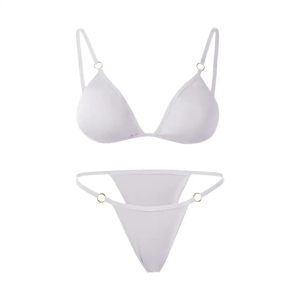 Beach Low Waist Sexy Solid Color Sling Backless Two Piece Split Swimwear Swimsuit Bikini Set