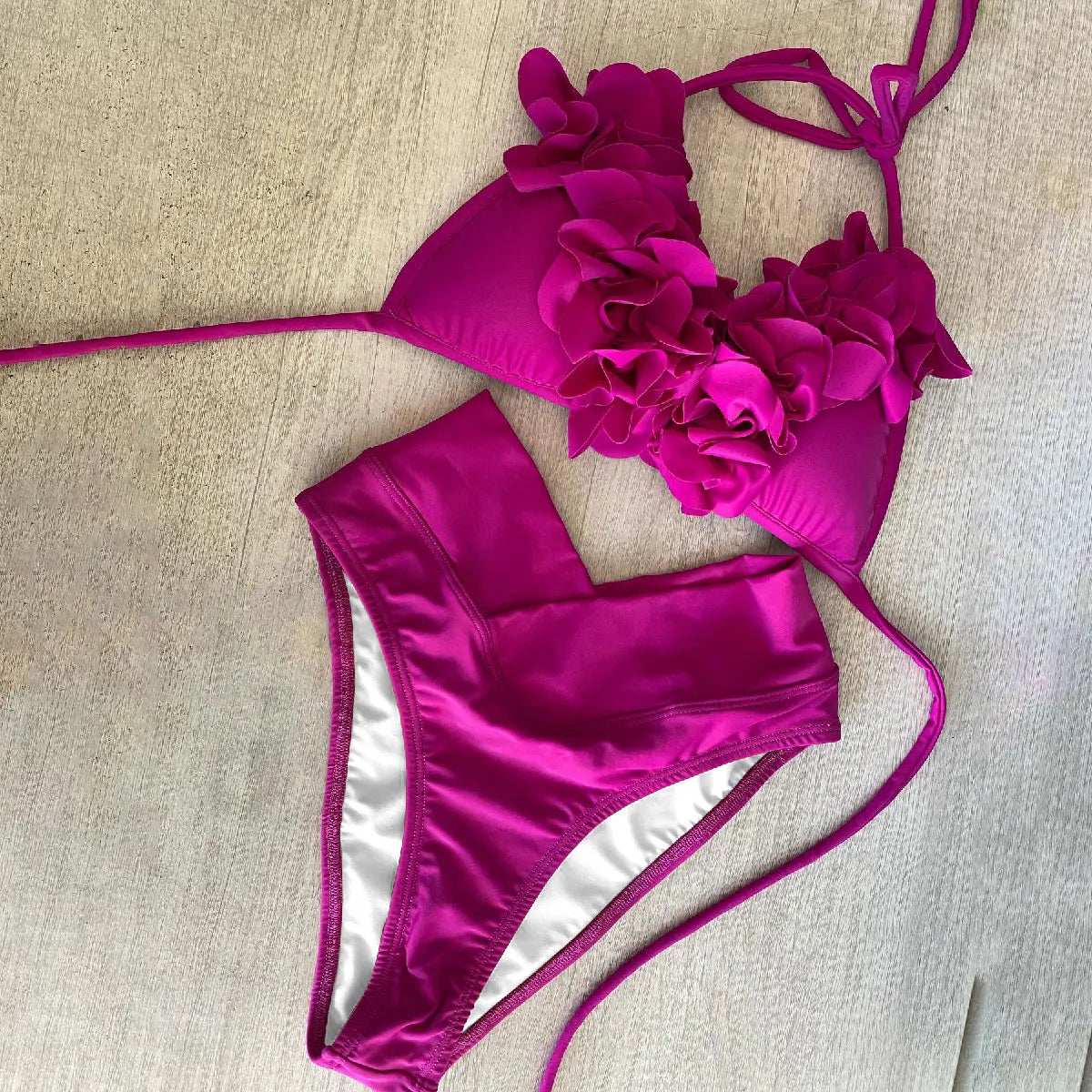 2025 Summer New Sexy Petal Push Up Backless Bikini Set Women Fashion Flower Ruffles Bikini Lady Solid Beachwear Bathing Suit