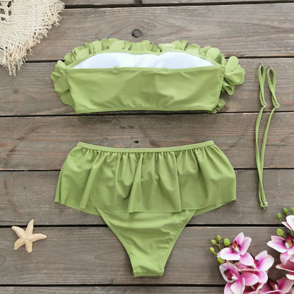 2025 Summer New Sexy Petal Push Up Backless Bikini Set Women Fashion Flower Ruffles Bikini Lady Solid Beachwear Bathing Suit
