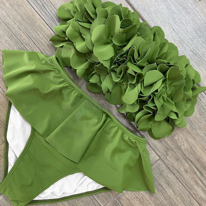 2025 Summer New Sexy Petal Push Up Backless Bikini Set Women Fashion Flower Ruffles Bikini Lady Solid Beachwear Bathing Suit