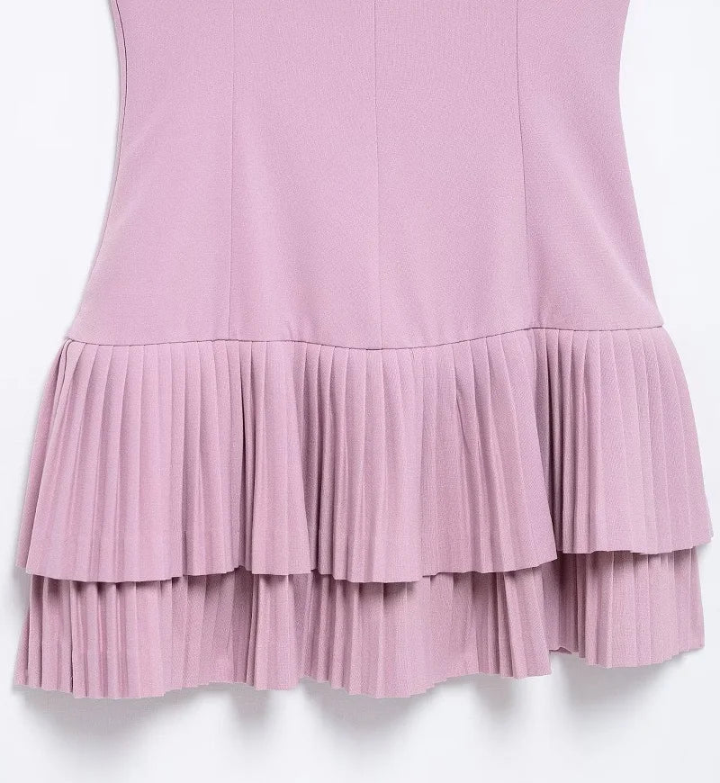 MUJER 2025 Pleated Mini Dress Women Jumpsuit Backless Short Dresses for Women Straps Playsuit Dress Woman Party Women's Dress